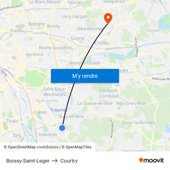 Boissy-Saint-Leger to Courtry map