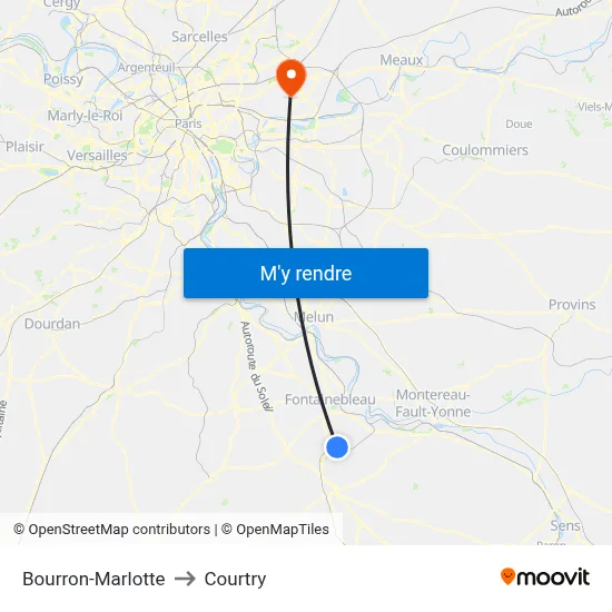 Bourron-Marlotte to Courtry map