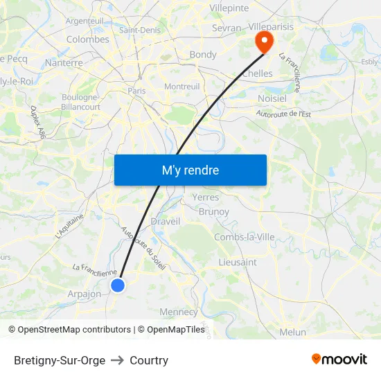 Bretigny-Sur-Orge to Courtry map