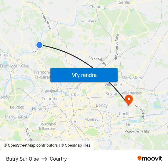 Butry-Sur-Oise to Courtry map