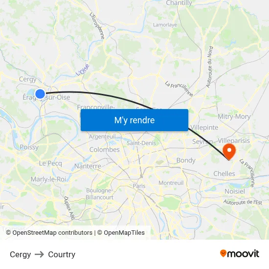 Cergy to Courtry map