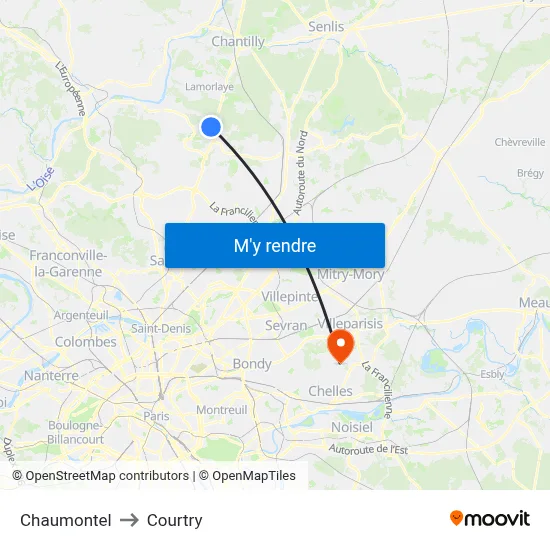 Chaumontel to Courtry map
