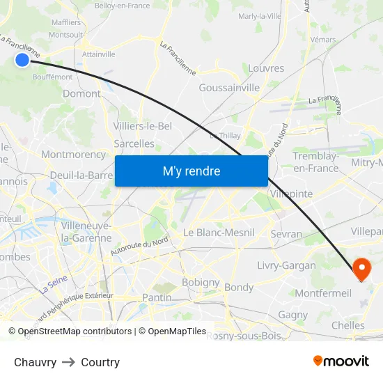Chauvry to Courtry map