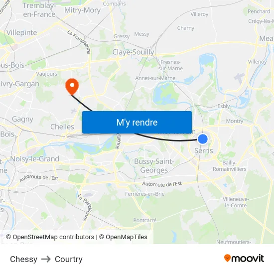 Chessy to Courtry map