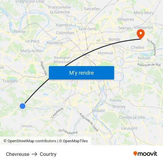 Chevreuse to Courtry map