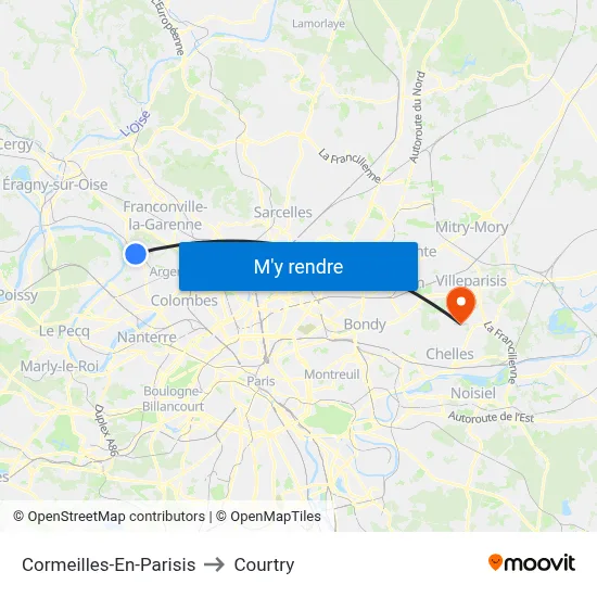 Cormeilles-En-Parisis to Courtry map