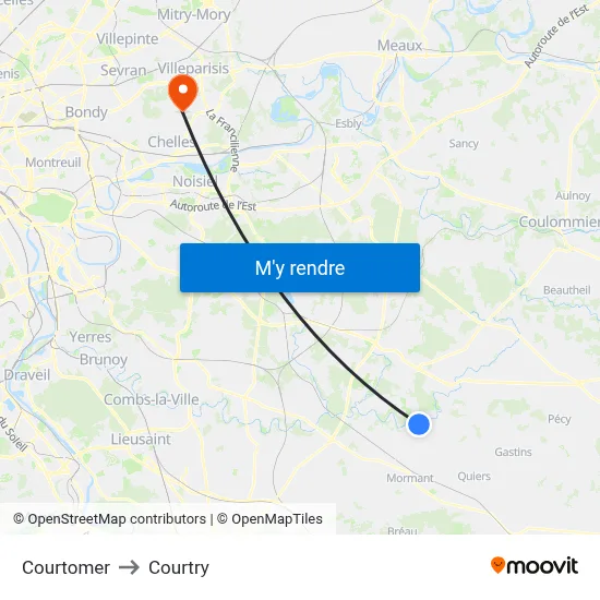 Courtomer to Courtry map
