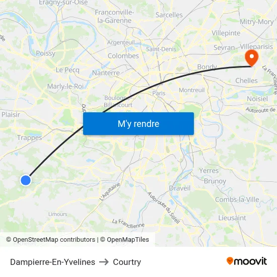 Dampierre-En-Yvelines to Courtry map