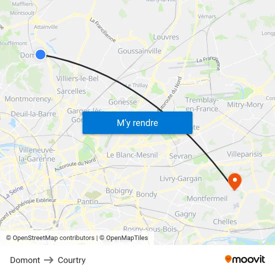 Domont to Courtry map