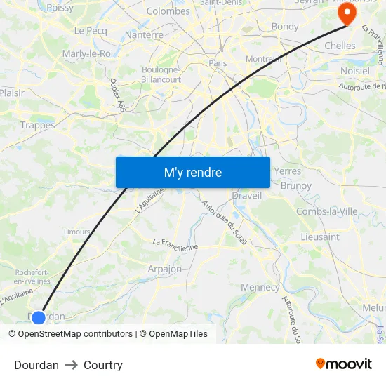 Dourdan to Courtry map
