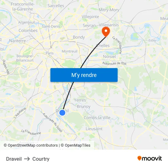 Draveil to Courtry map