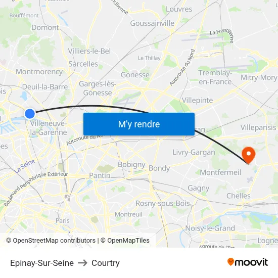 Epinay-Sur-Seine to Courtry map