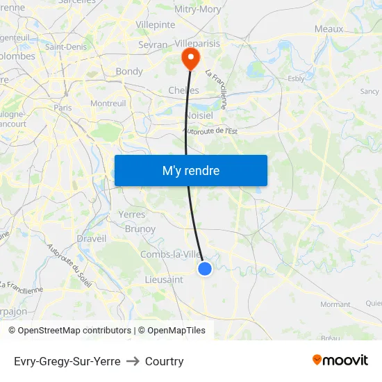Evry-Gregy-Sur-Yerre to Courtry map