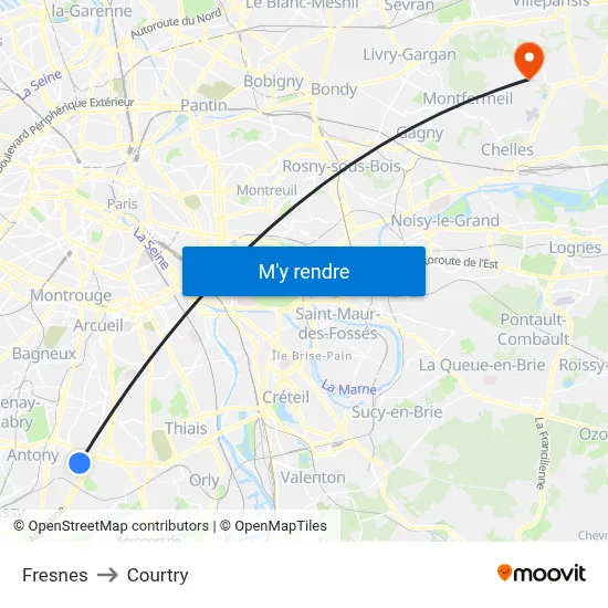 Fresnes to Courtry map