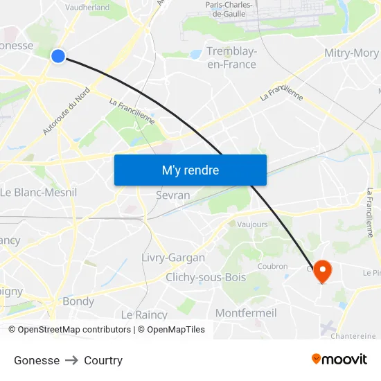 Gonesse to Courtry map