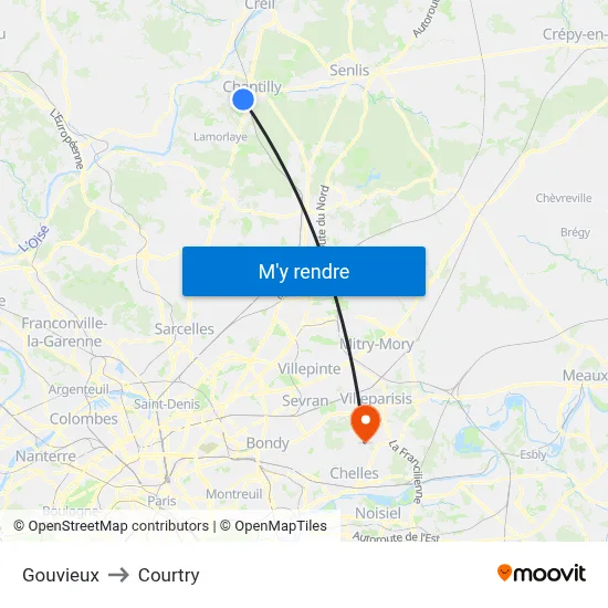Gouvieux to Courtry map