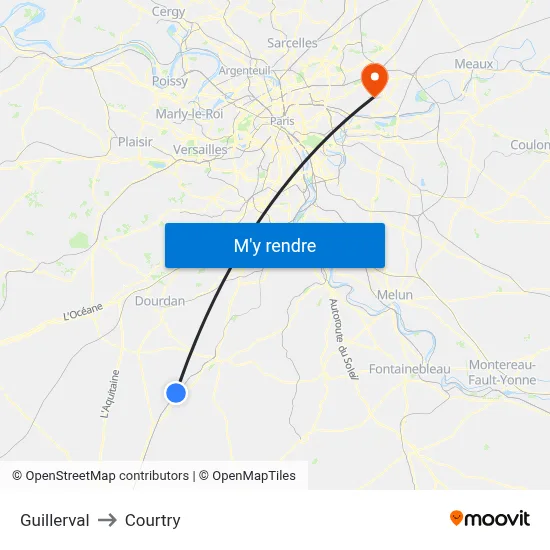 Guillerval to Courtry map