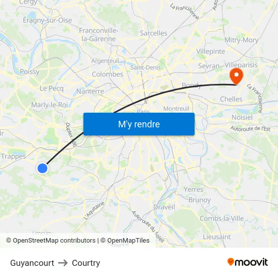 Guyancourt to Courtry map