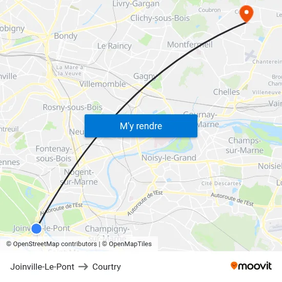 Joinville-Le-Pont to Courtry map