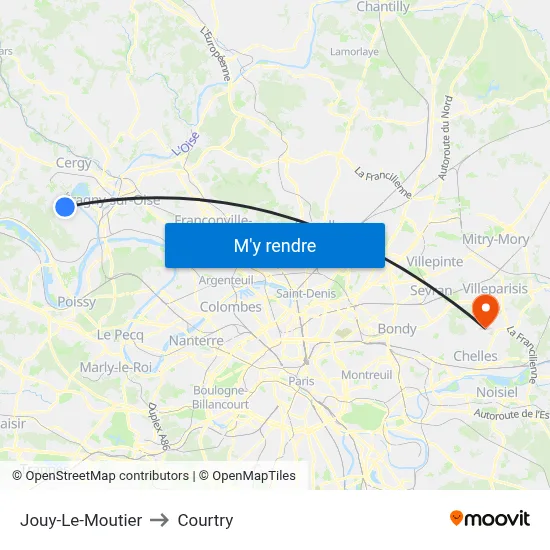 Jouy-Le-Moutier to Courtry map