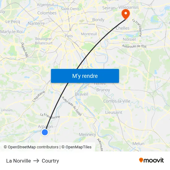 La Norville to Courtry map