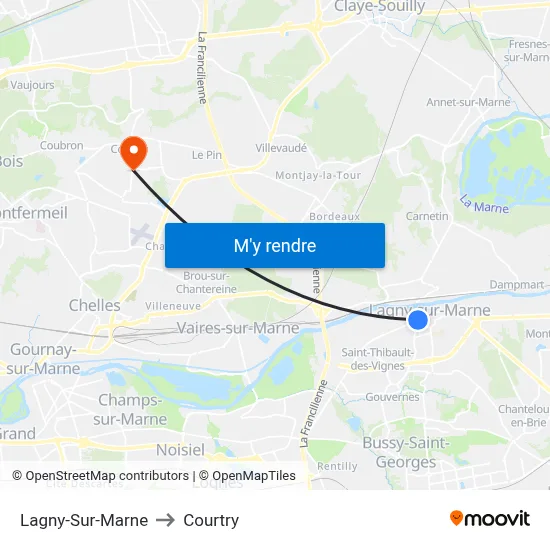 Lagny-Sur-Marne to Courtry map