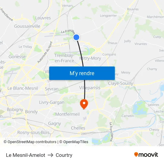 Le Mesnil-Amelot to Courtry map