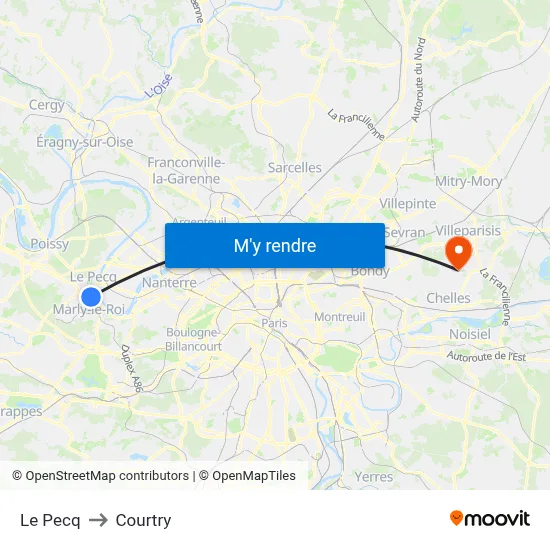 Le Pecq to Courtry map