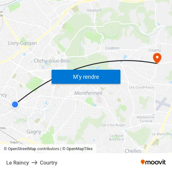 Le Raincy to Courtry map
