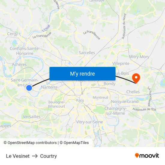 Le Vesinet to Courtry map