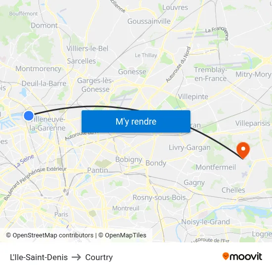 L'Ile-Saint-Denis to Courtry map