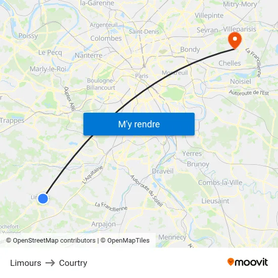 Limours to Courtry map