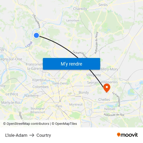 L'Isle-Adam to Courtry map