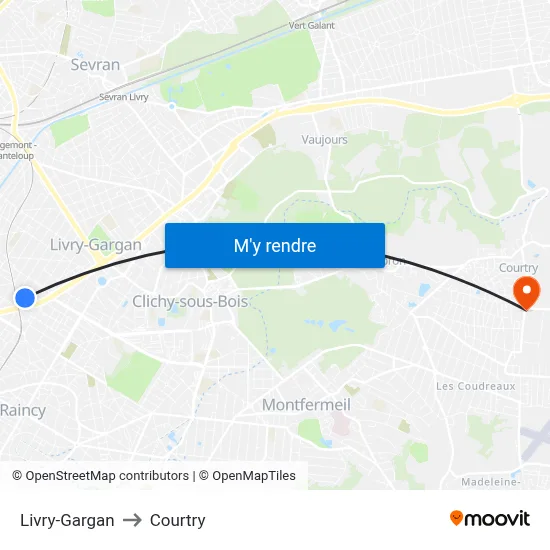 Livry-Gargan to Courtry map