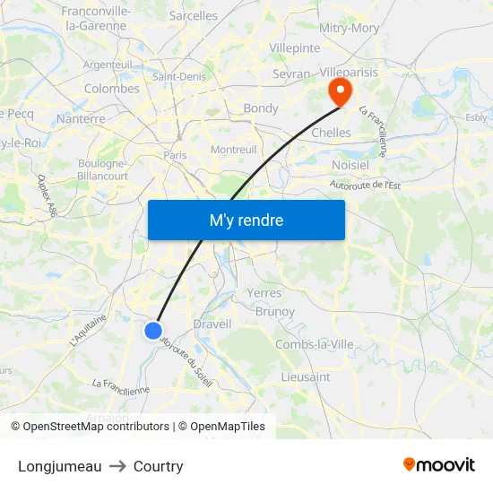 Longjumeau to Courtry map