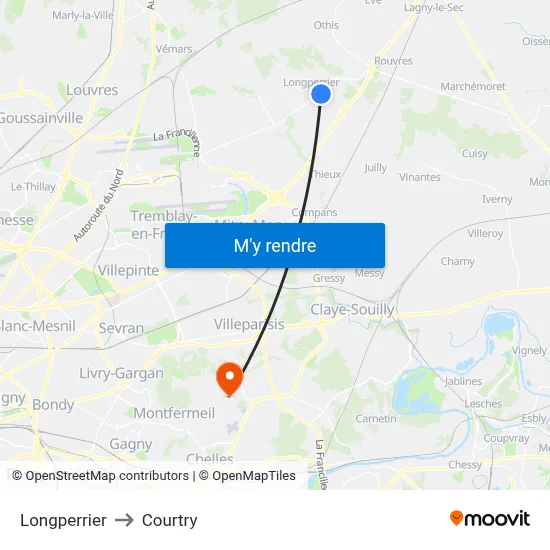Longperrier to Courtry map