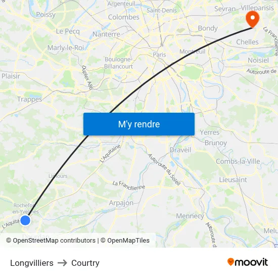 Longvilliers to Courtry map