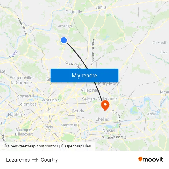 Luzarches to Courtry map