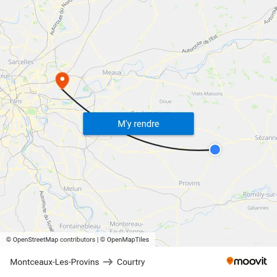 Montceaux-Les-Provins to Courtry map