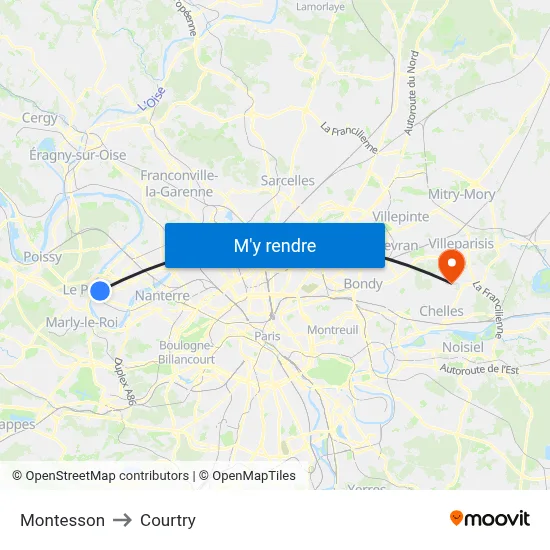 Montesson to Courtry map