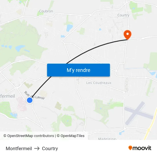 Montfermeil to Courtry map