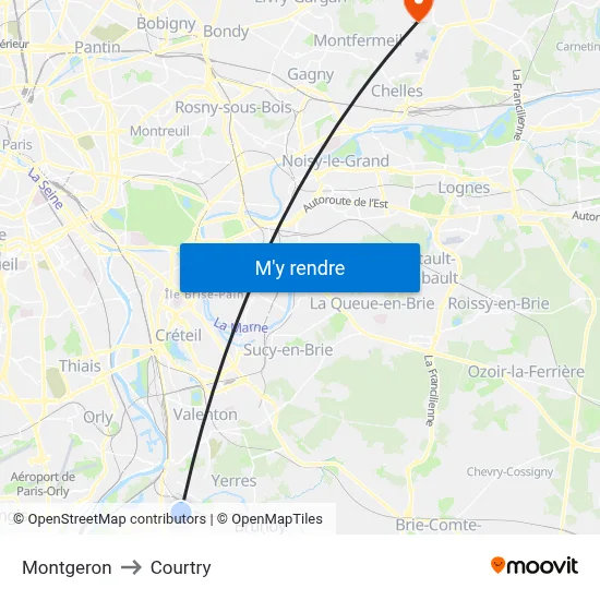 Montgeron to Courtry map