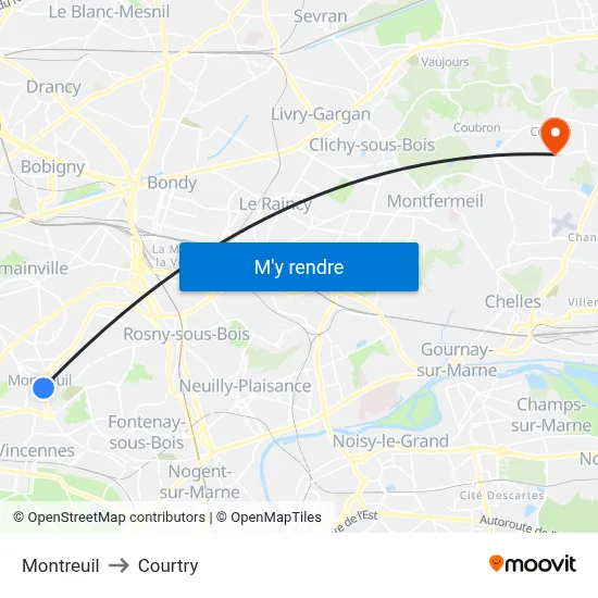 Montreuil to Courtry map