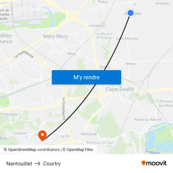 Nantouillet to Courtry map