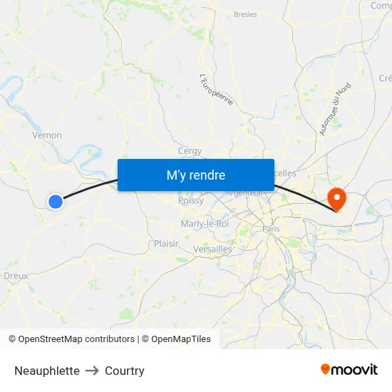 Neauphlette to Courtry map