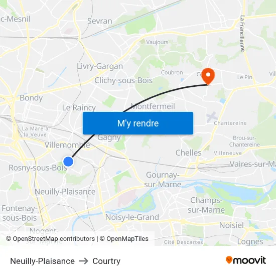 Neuilly-Plaisance to Courtry map