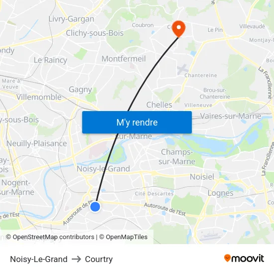 Noisy-Le-Grand to Courtry map
