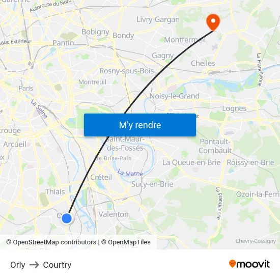Orly to Courtry map