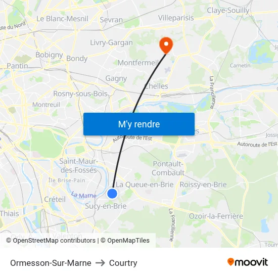Ormesson-Sur-Marne to Courtry map