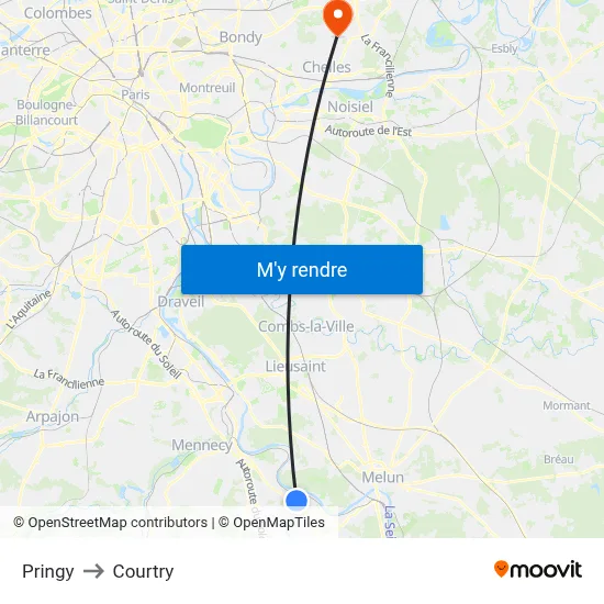 Pringy to Courtry map